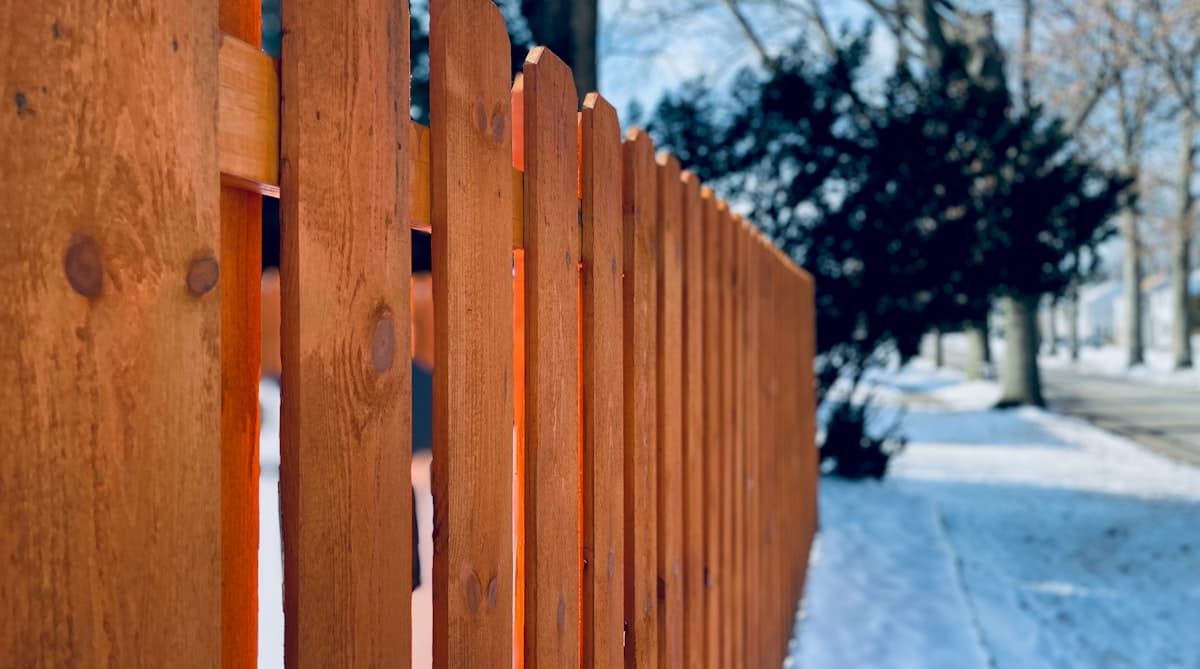 New cedar privacy fence installed along a residential backyard property line