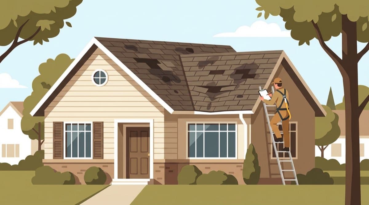 Roofing crew installing new asphalt shingles on a residential home